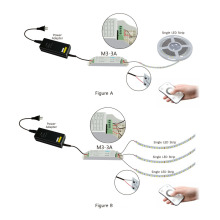 LTECH M3-3A DC12V / 24V 3Ax3CH 9A Control de recepción de voltaje constante + M1 RF Control remoto inalámbrico para tiras de LED de un solo color